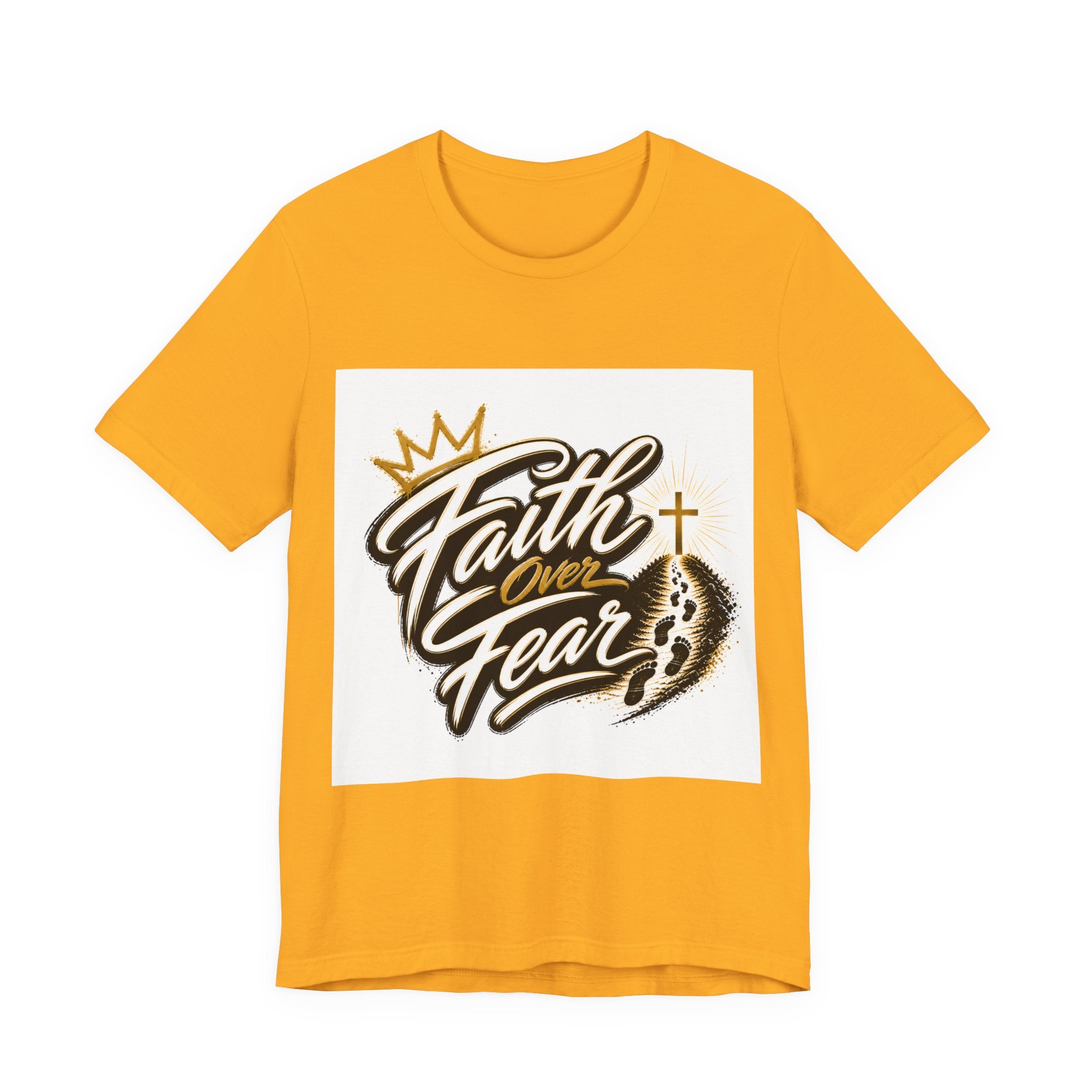 Faith Over Fear T-Shirt — Inspirational Christian Tee with Crown & Cross Design