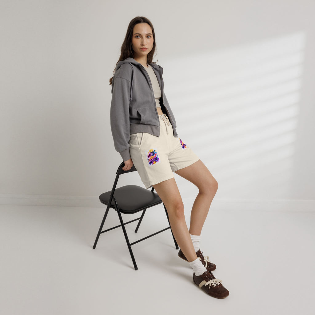 Fleece Sweat Shorts — "All The Time" Colorful Script Lounge Shorts
