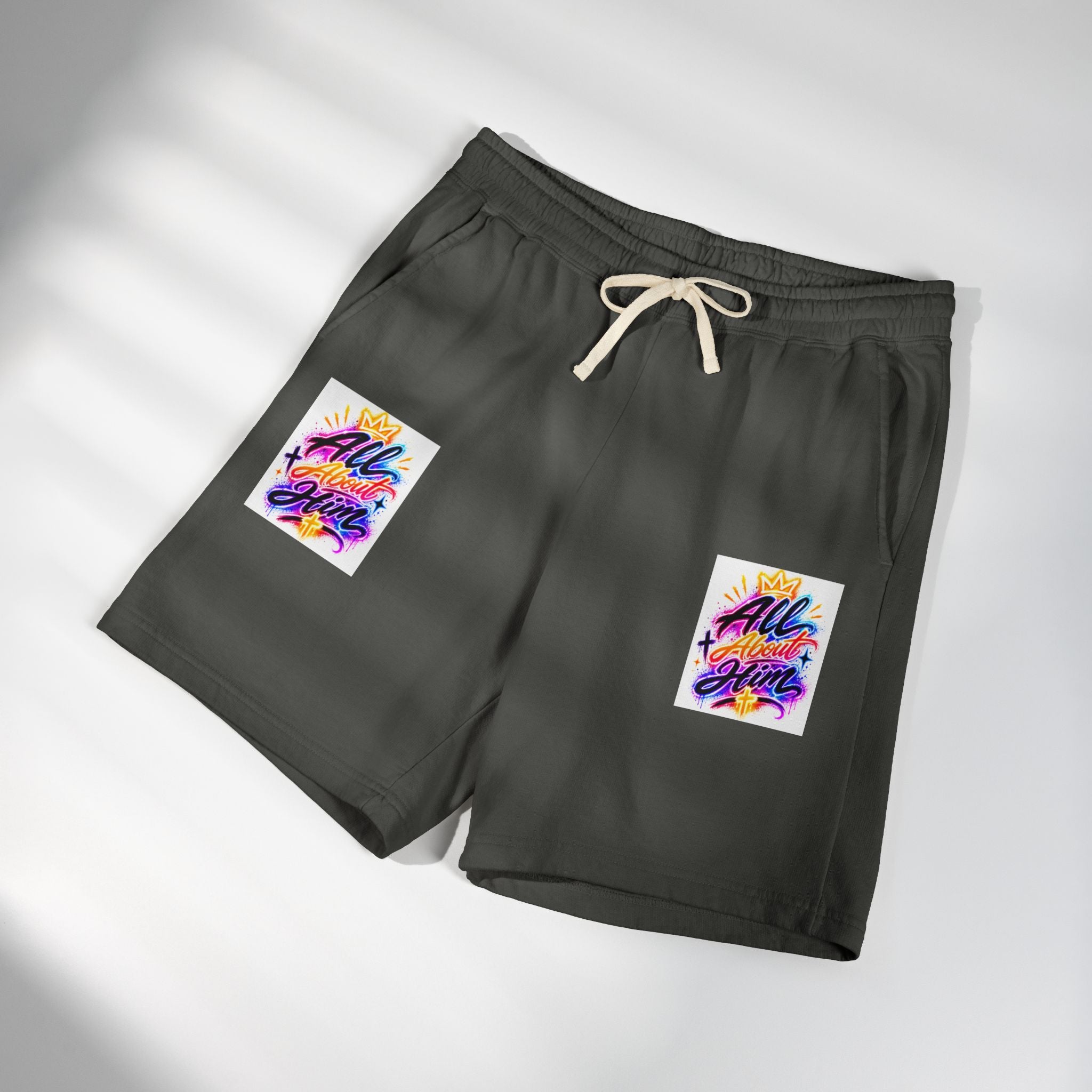 Fleece Sweat Shorts — "All The Time" Colorful Script Lounge Shorts