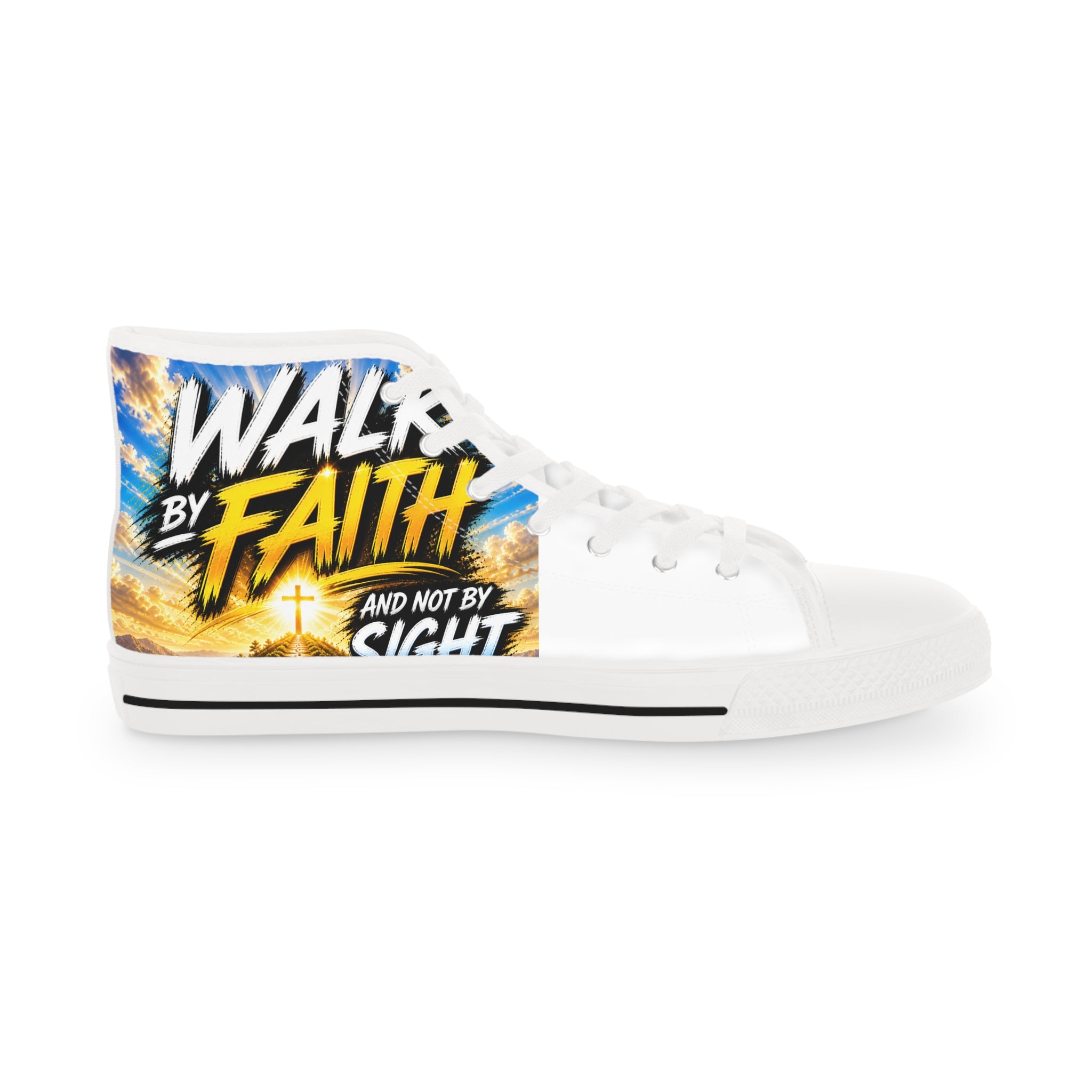 Faith Walk High-Top Sneakers — "Walk By Faith" Christian Graphic Shoes