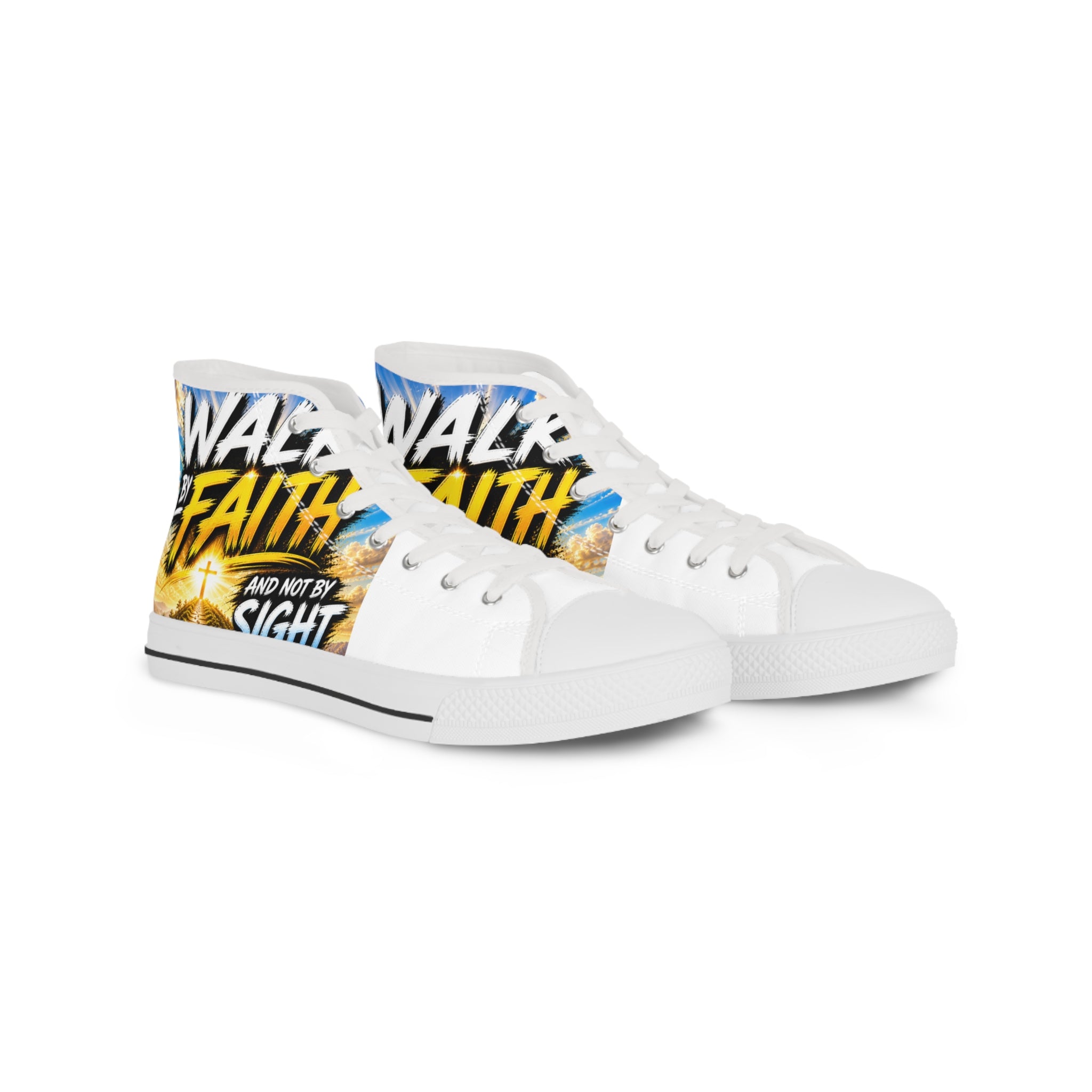 Faith Walk High-Top Sneakers — "Walk By Faith" Christian Graphic Shoes