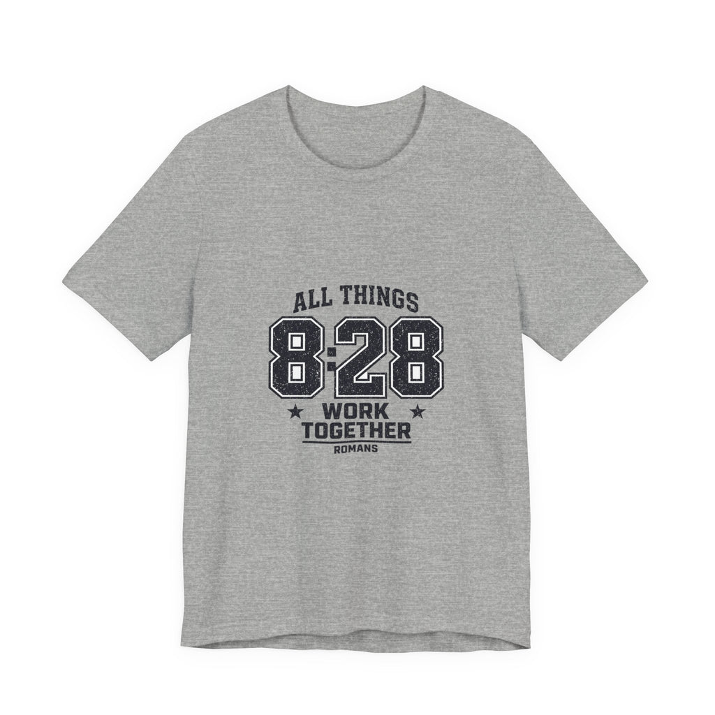 All Things 8:28 Verse Tee | Christian Streetwear, Athletic Arch Typography