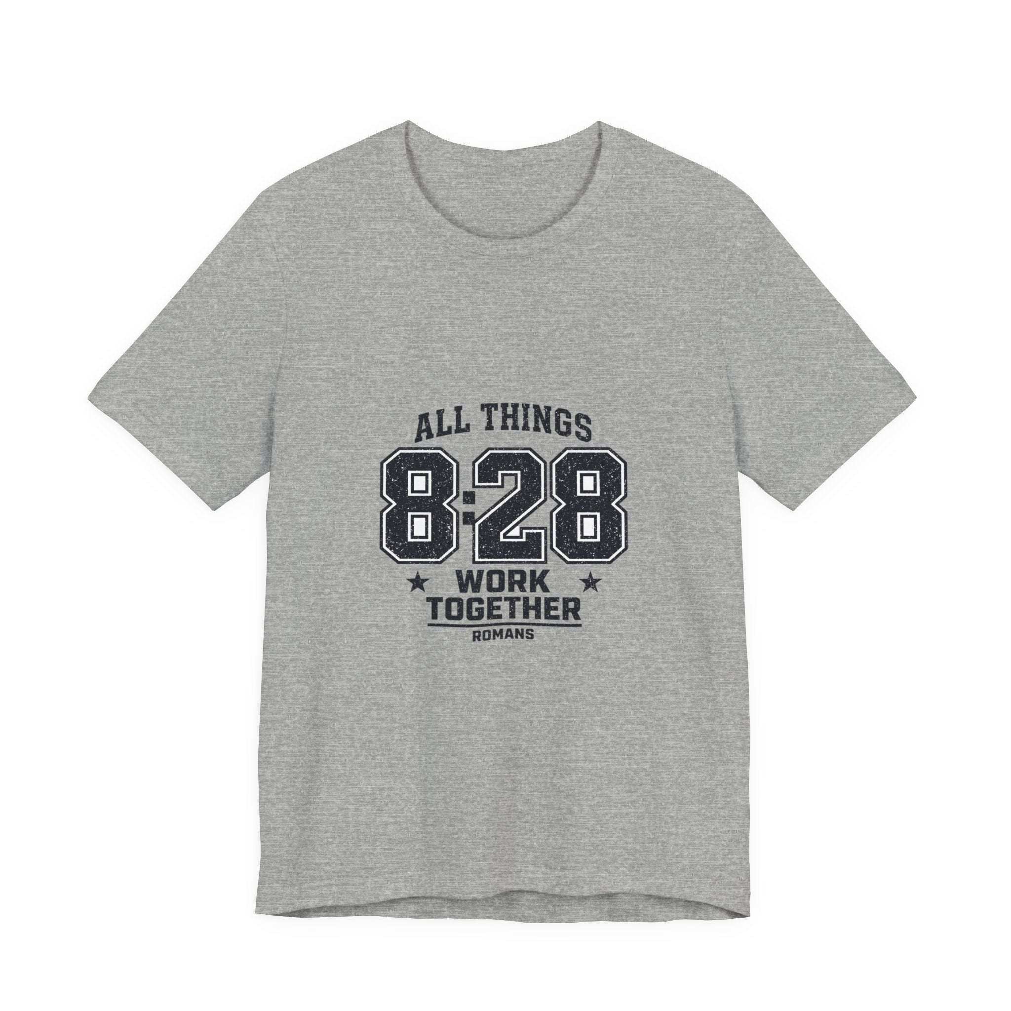 All Things 8:28 Verse Tee | Christian Streetwear, Athletic Arch Typography