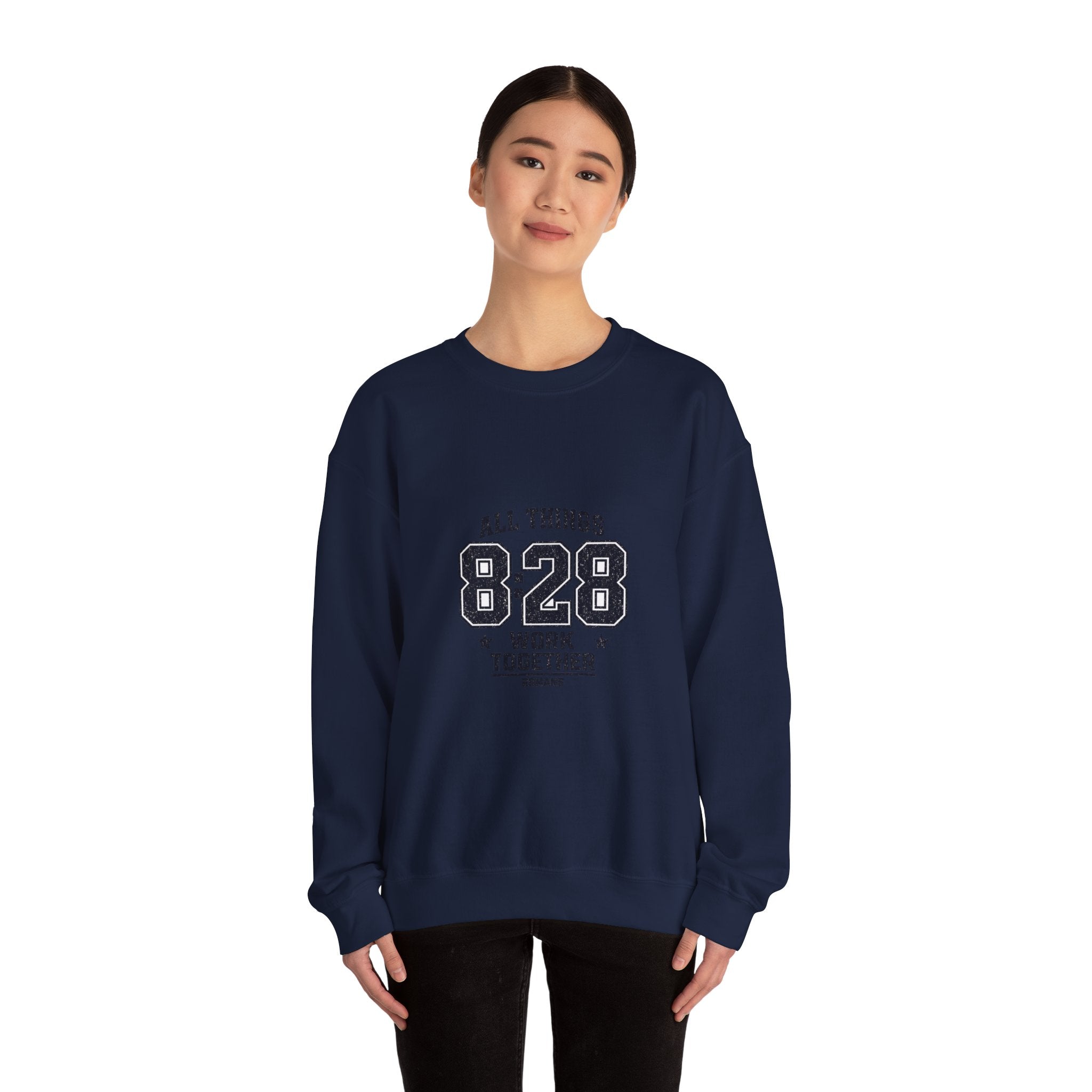 All Things 8:28 Crewneck Sweatshirt | Christian Streetwear, Athletic Arch Typography