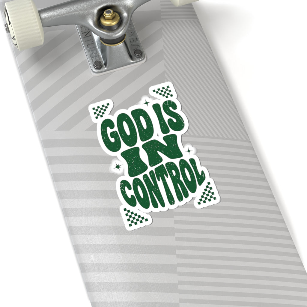 God Is In Control Kiss-Cut Sticker | Christian Streetwear, Groovy Script