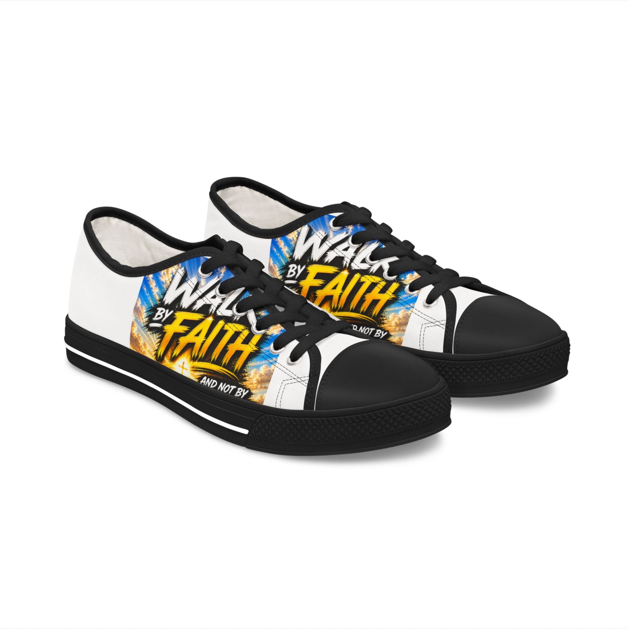 Women's Low Top Sneakers — 'Walk by Faith' Inspirational Canvas Shoes