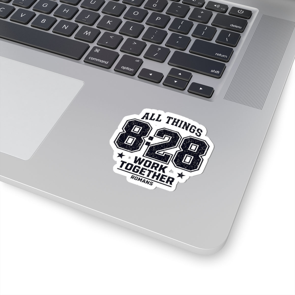 All Things 8:28 Sticker | Christian Streetwear, Athletic Arch Typography