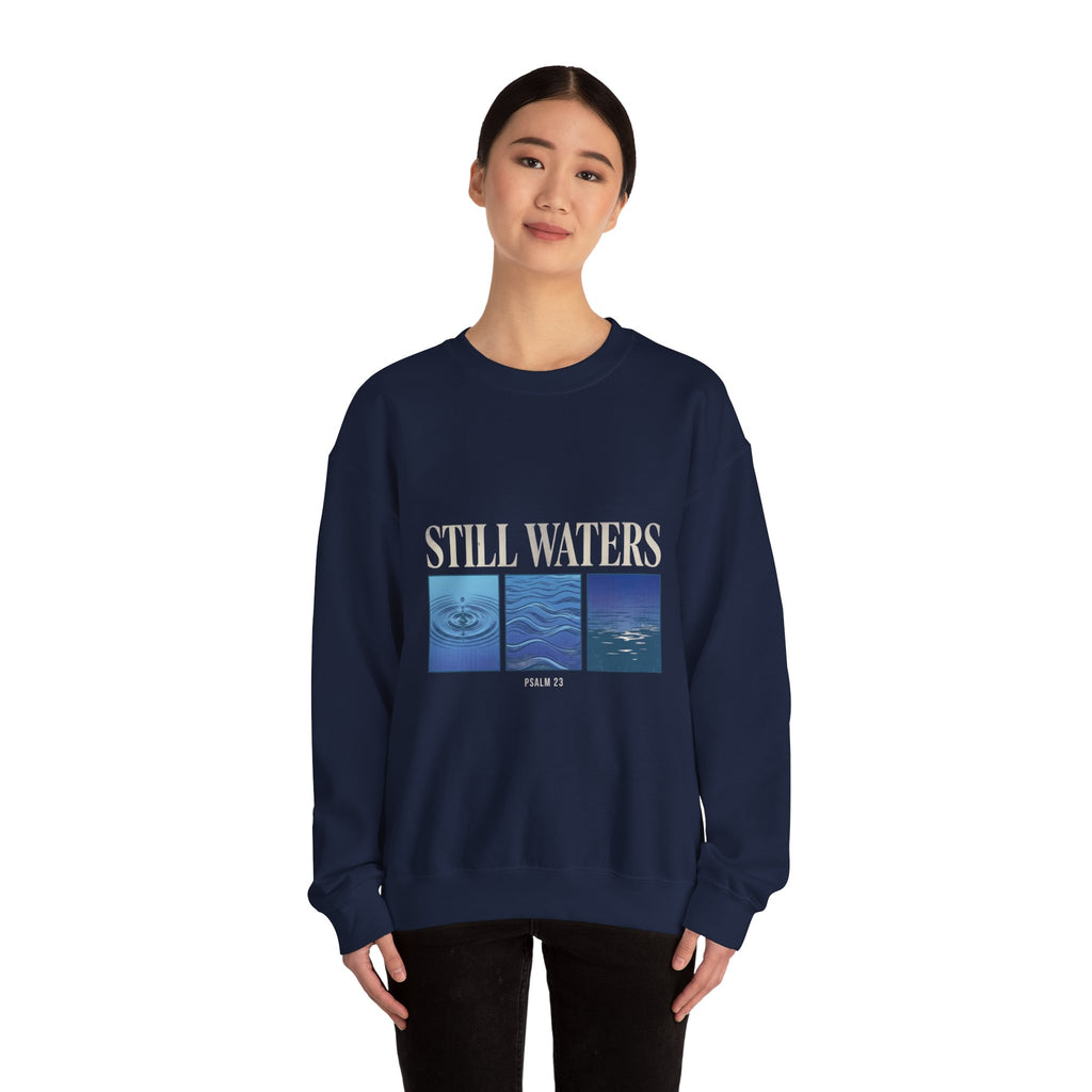 Still Waters Crewneck Sweatshirt | Christian Streetwear, Vintage Wash Typography