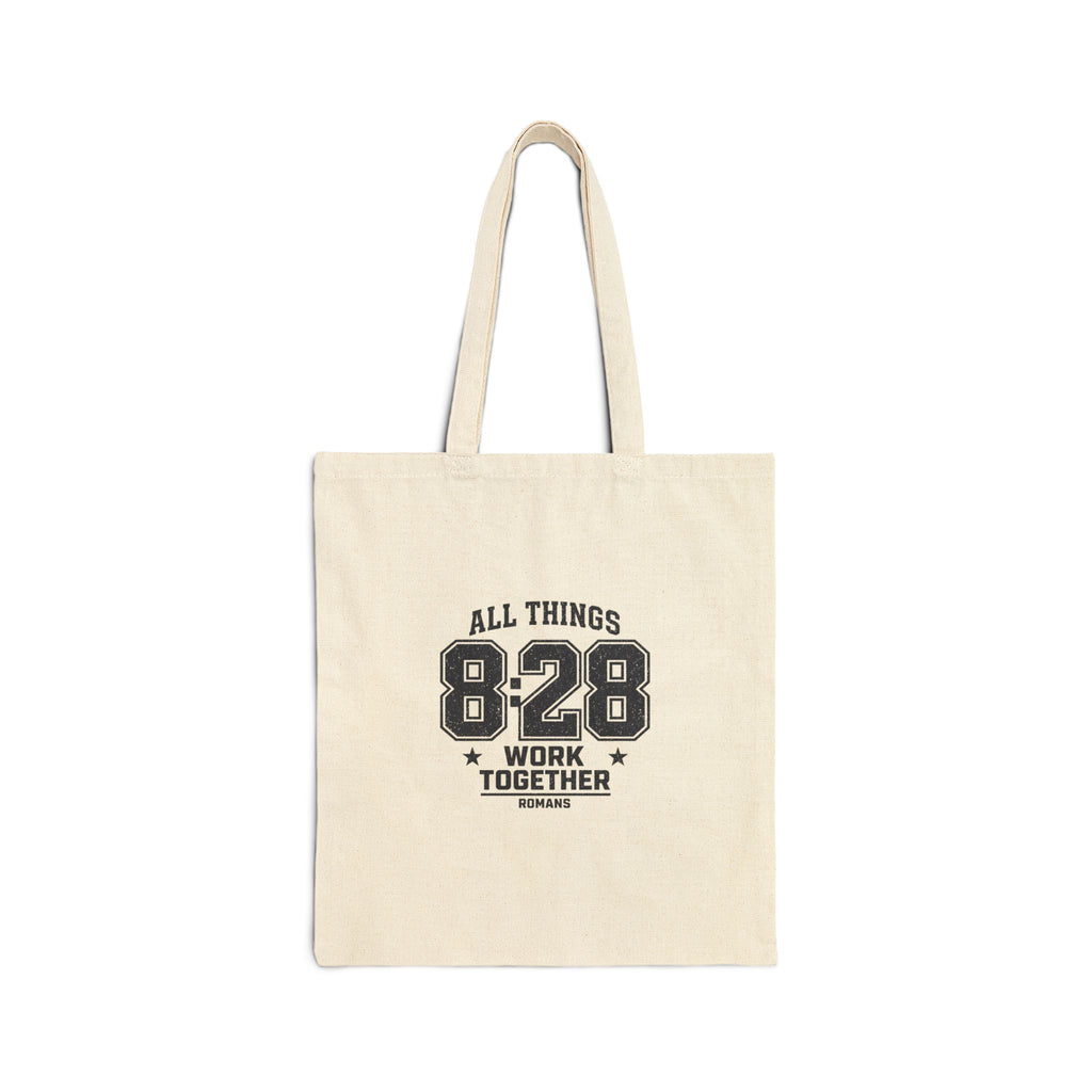 All Things 8:28 Verse Tote | Christian Streetwear, Athletic Arch Typography