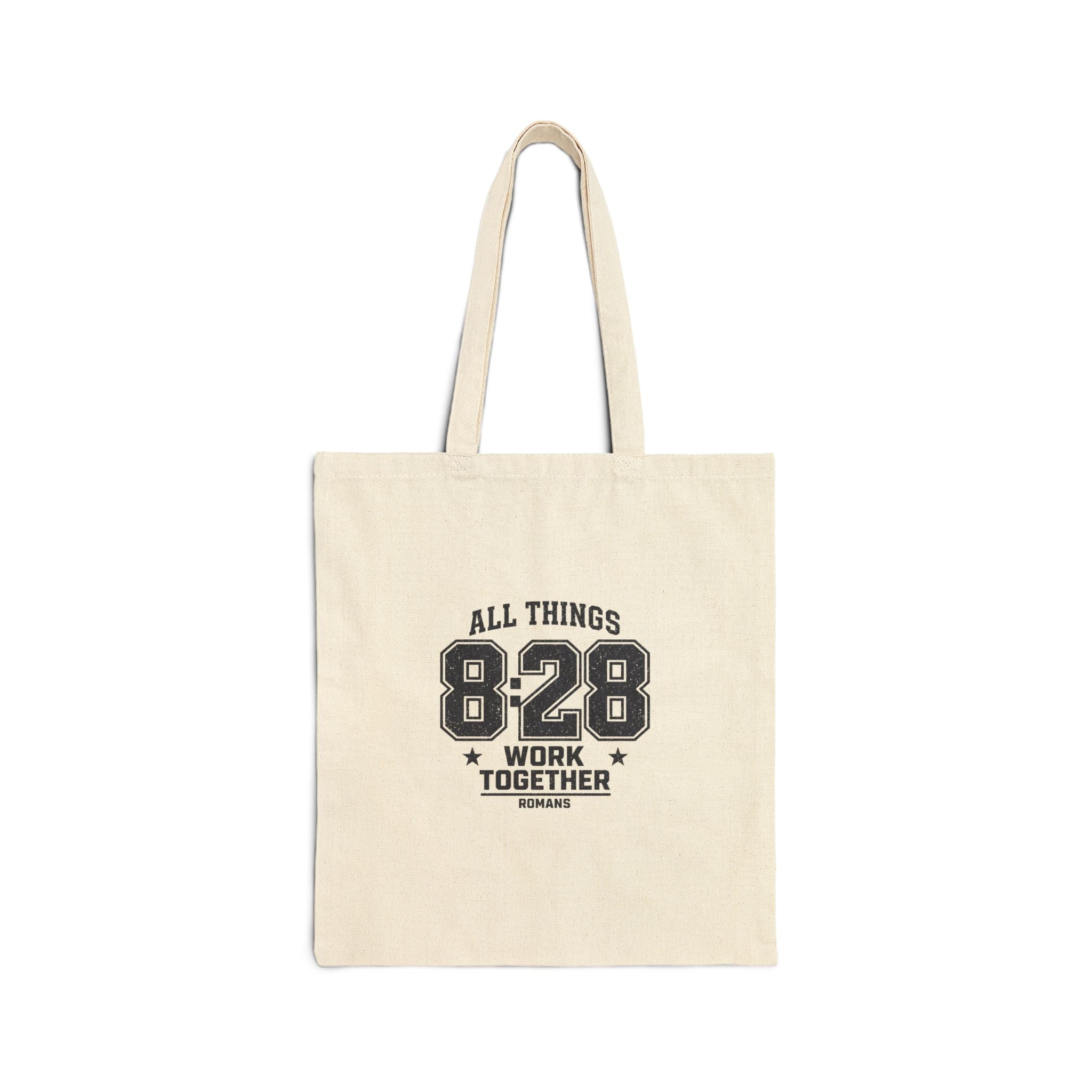 All Things 8:28 Verse Tote | Christian Streetwear, Athletic Arch Typography