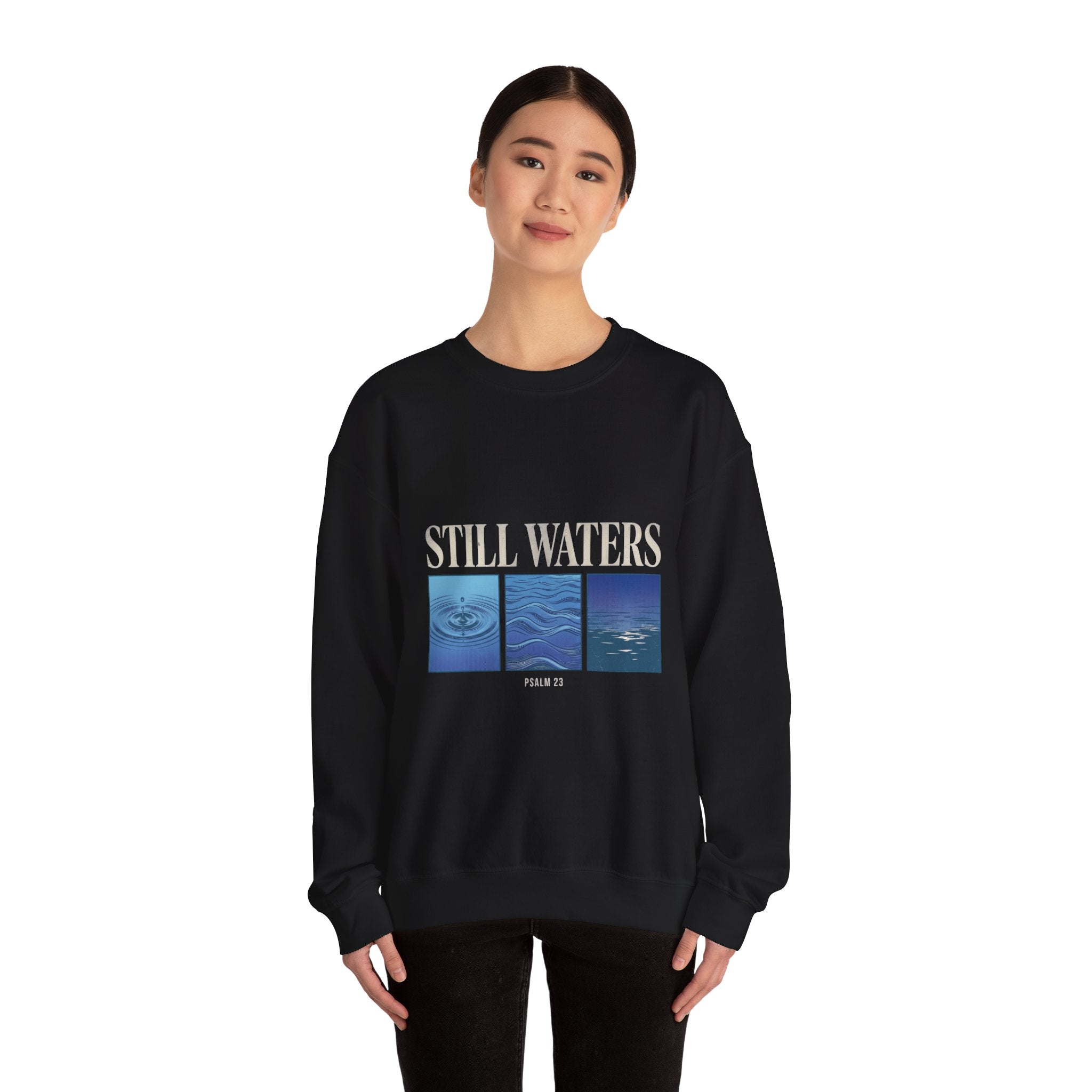 Still Waters Crewneck Sweatshirt | Christian Streetwear, Vintage Wash Typography