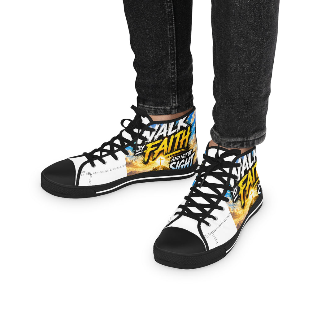 Faith Walk High-Top Sneakers — "Walk By Faith" Christian Graphic Shoes