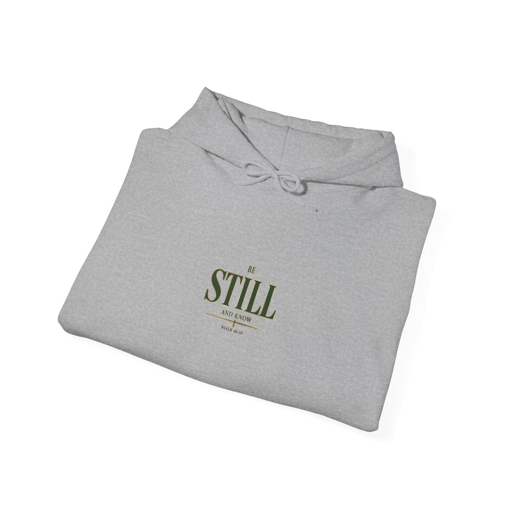 Be Still minimalist script hoodie | Christian streetwear, vintage-wash aesthetic