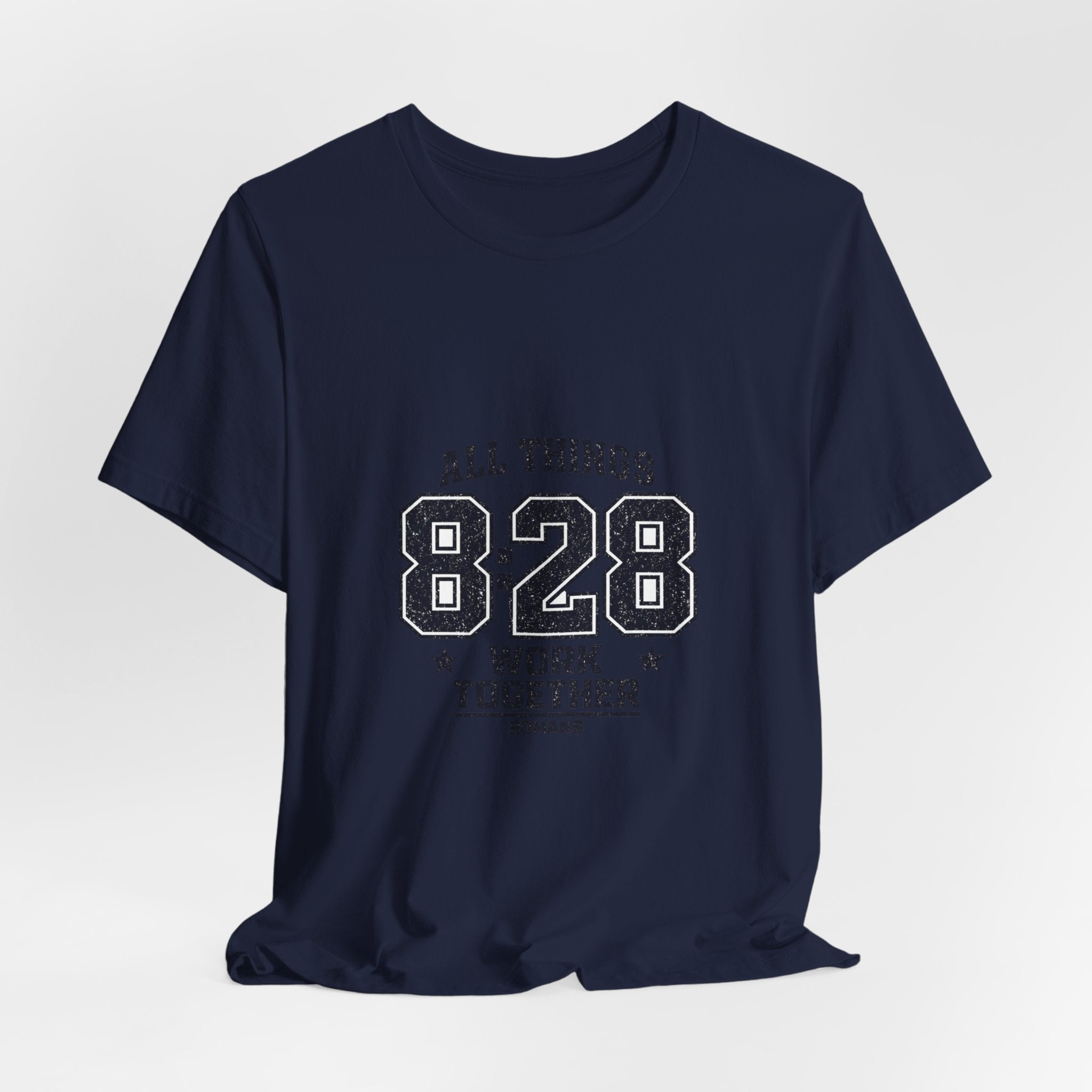 All Things 8:28 Verse Tee | Christian Streetwear, Athletic Arch Typography