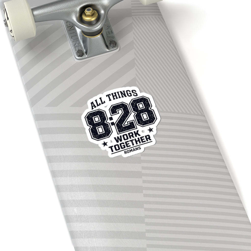 All Things 8:28 Sticker | Christian Streetwear, Athletic Arch Typography