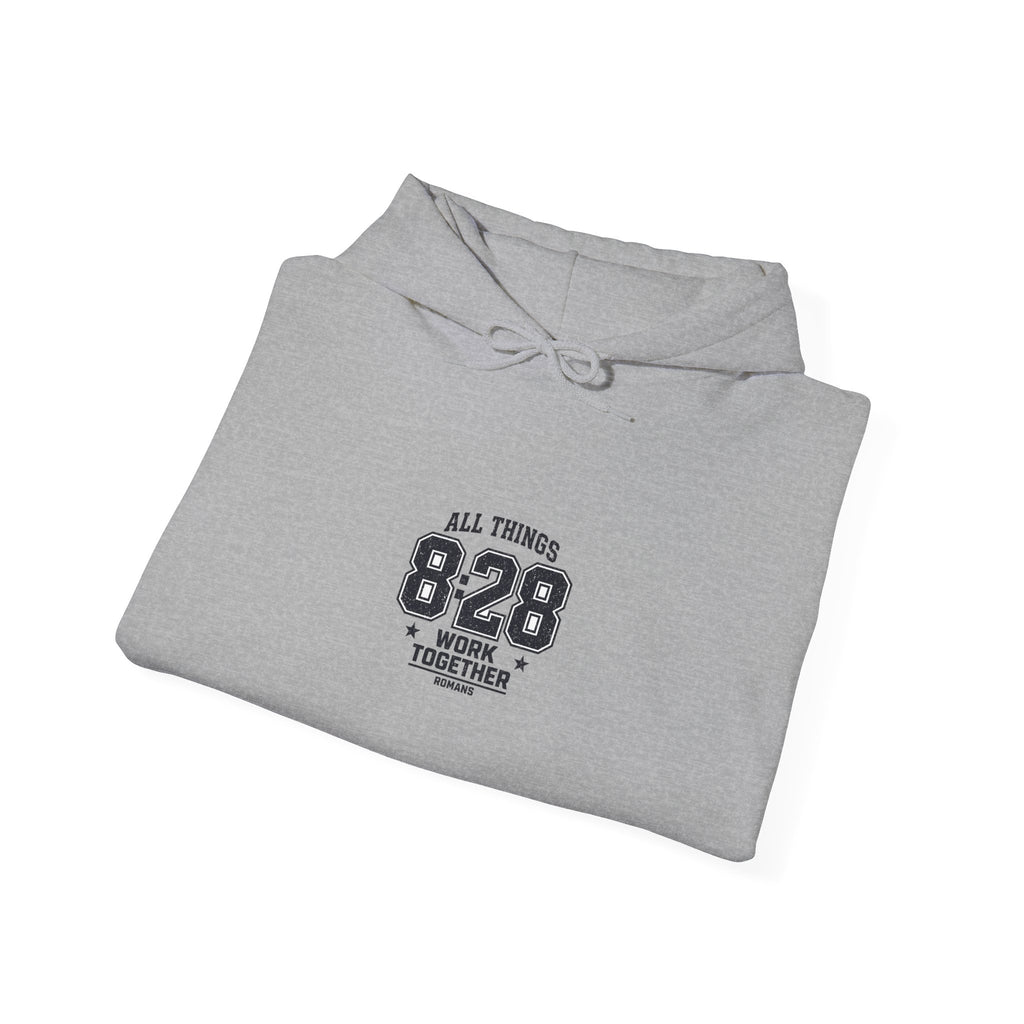 All Things 8:28 Hoodie | Christian Streetwear, Athletic Arch Typography