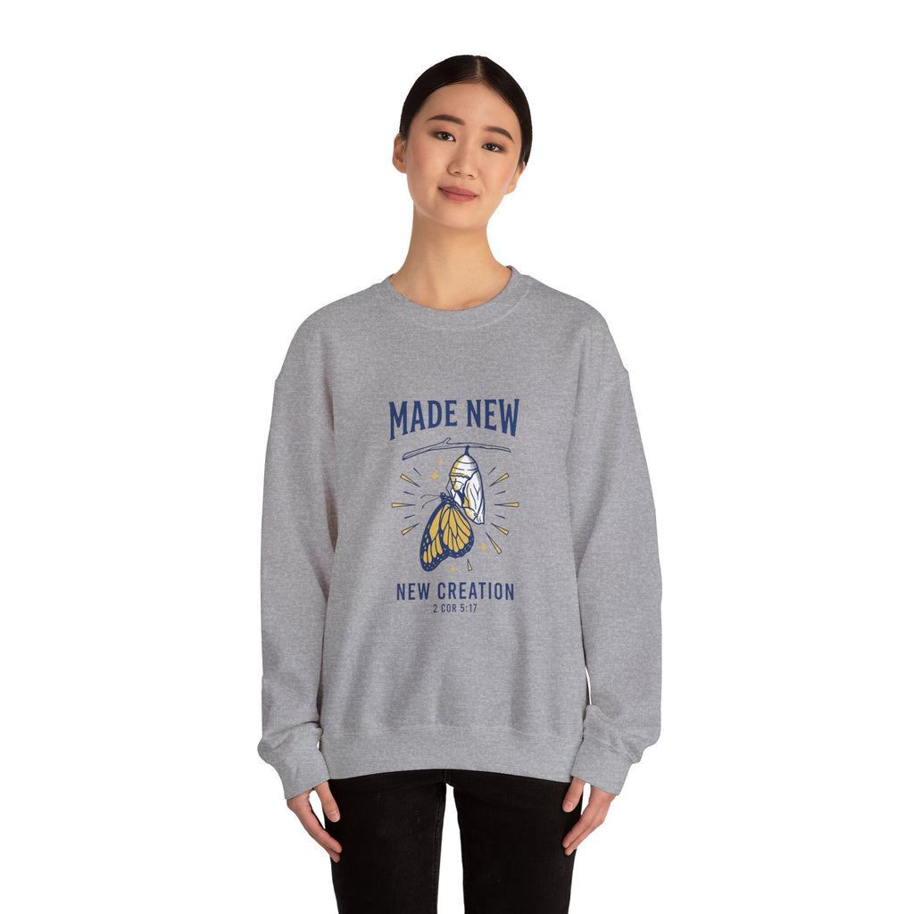 Made New Butterfly Crewneck Sweatshirt | Christian Streetwear, Vintage-Wash Typography