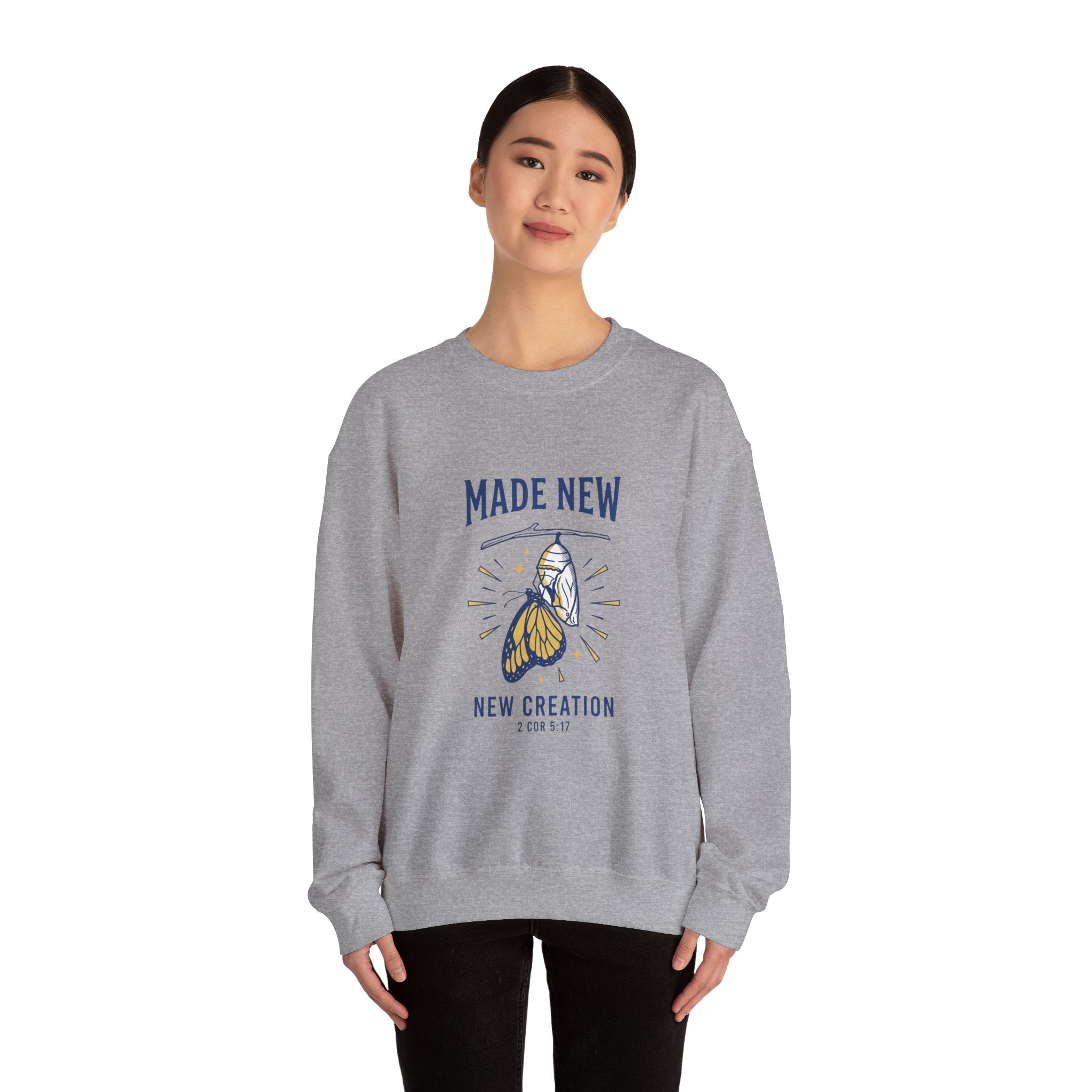 Made New Butterfly Crewneck Sweatshirt | Christian Streetwear, Vintage-Wash Typography