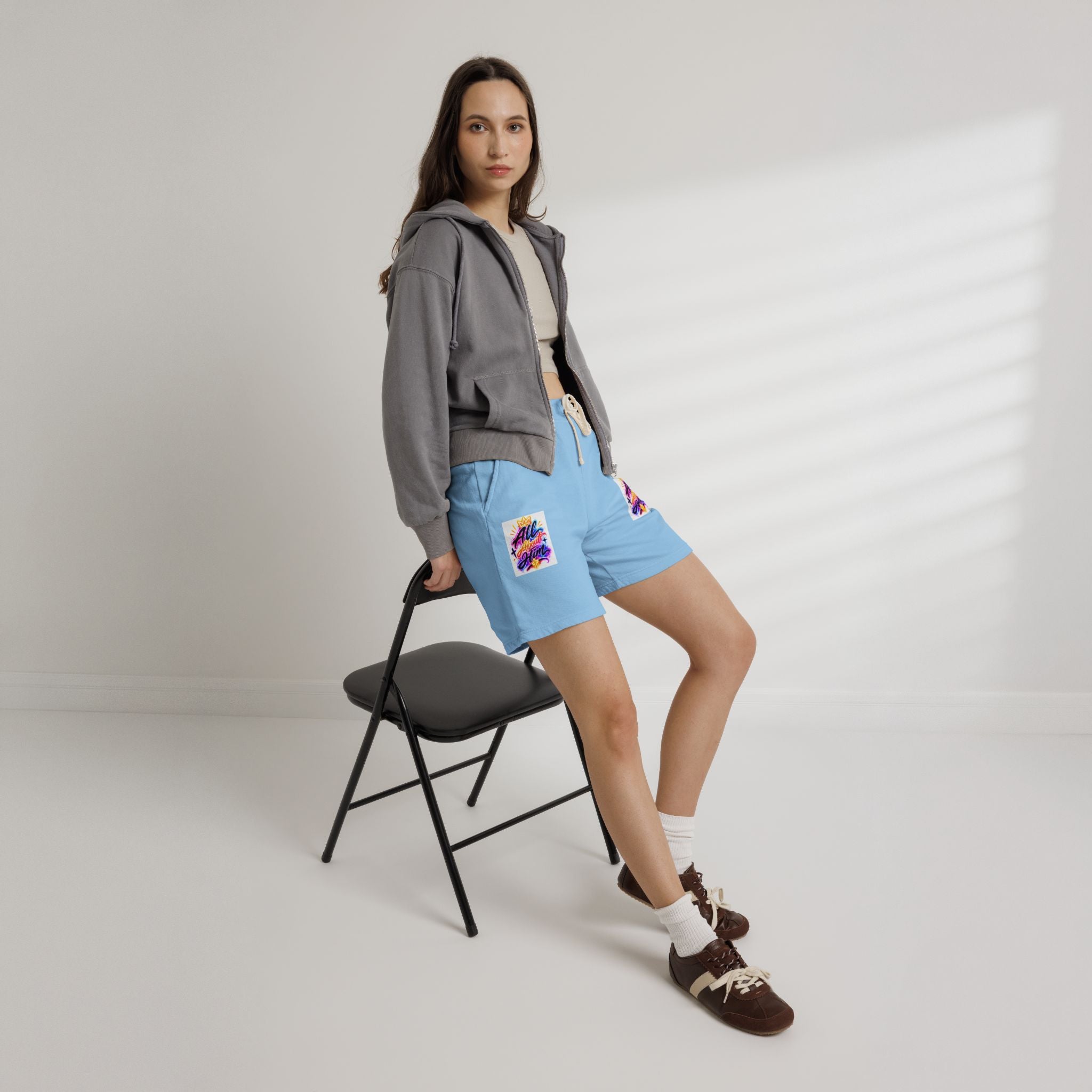 Fleece Sweat Shorts — "All The Time" Colorful Script Lounge Shorts