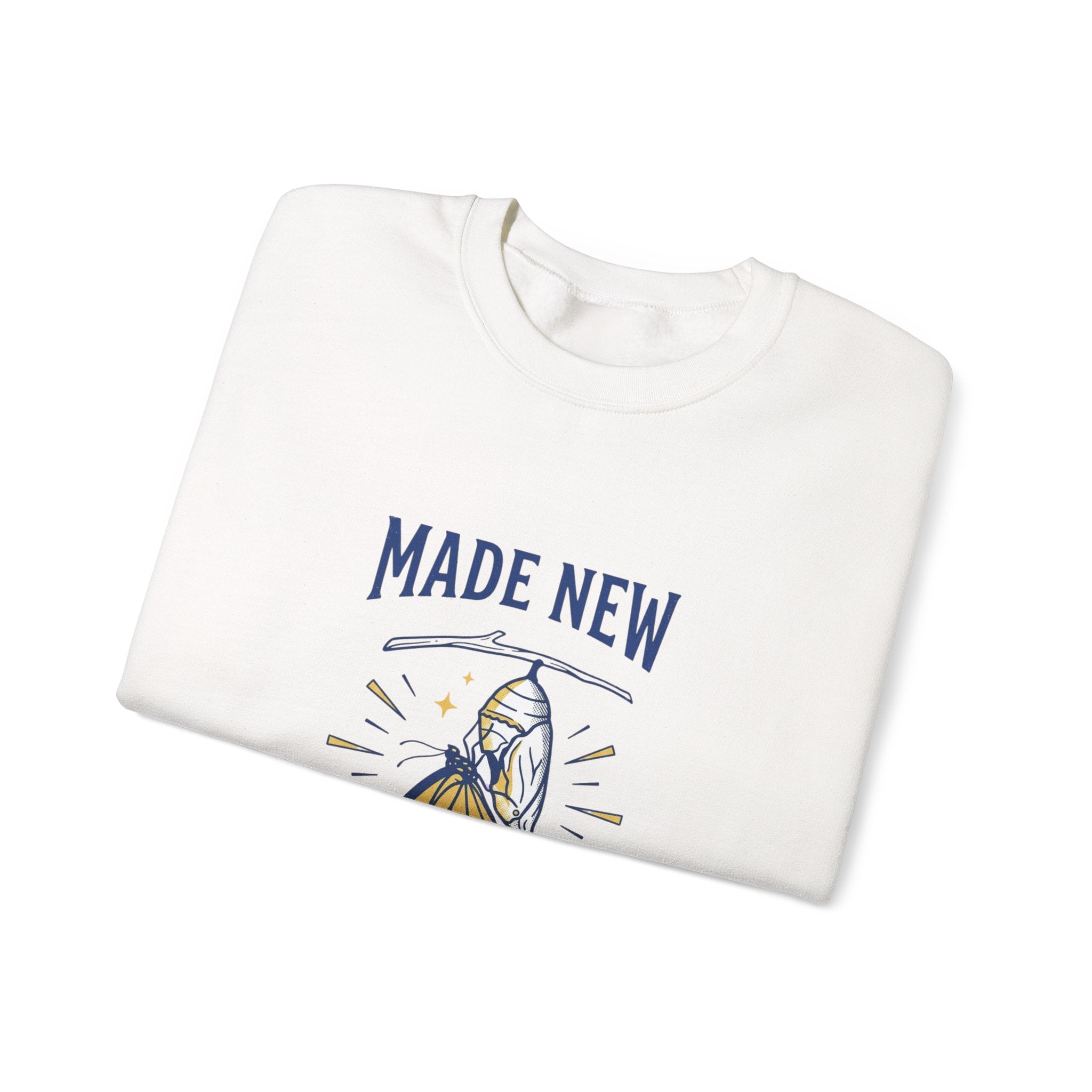 Made New Butterfly Crewneck Sweatshirt | Christian Streetwear, Vintage-Wash Typography